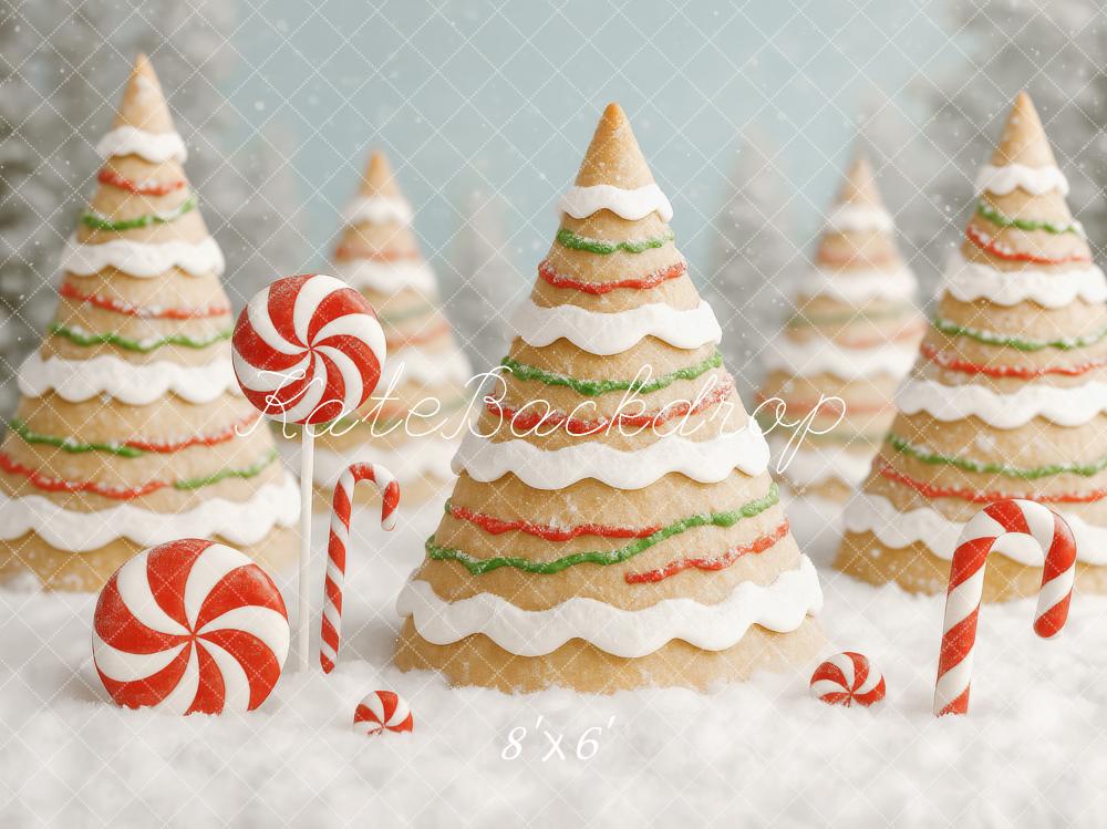 Kate Sapin de Noël Bonbon Biscuits Neige Toile de fond conçue par Patty Roberts - Kate Backdrop FR