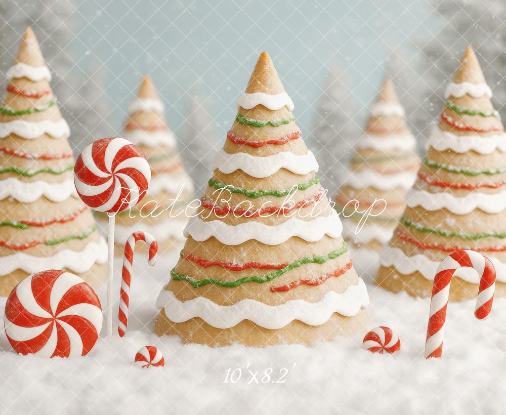Kate Sapin de Noël Bonbon Biscuits Neige Toile de fond conçue par Patty Roberts - Kate Backdrop FR