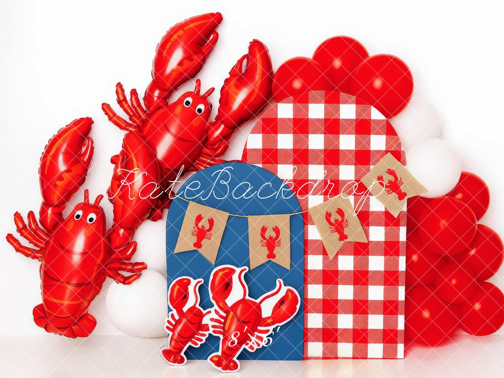 Kate Anniversaire Homard Ballon Rouge Toile de fond conçue par Patty Roberts - Kate Backdrop FR