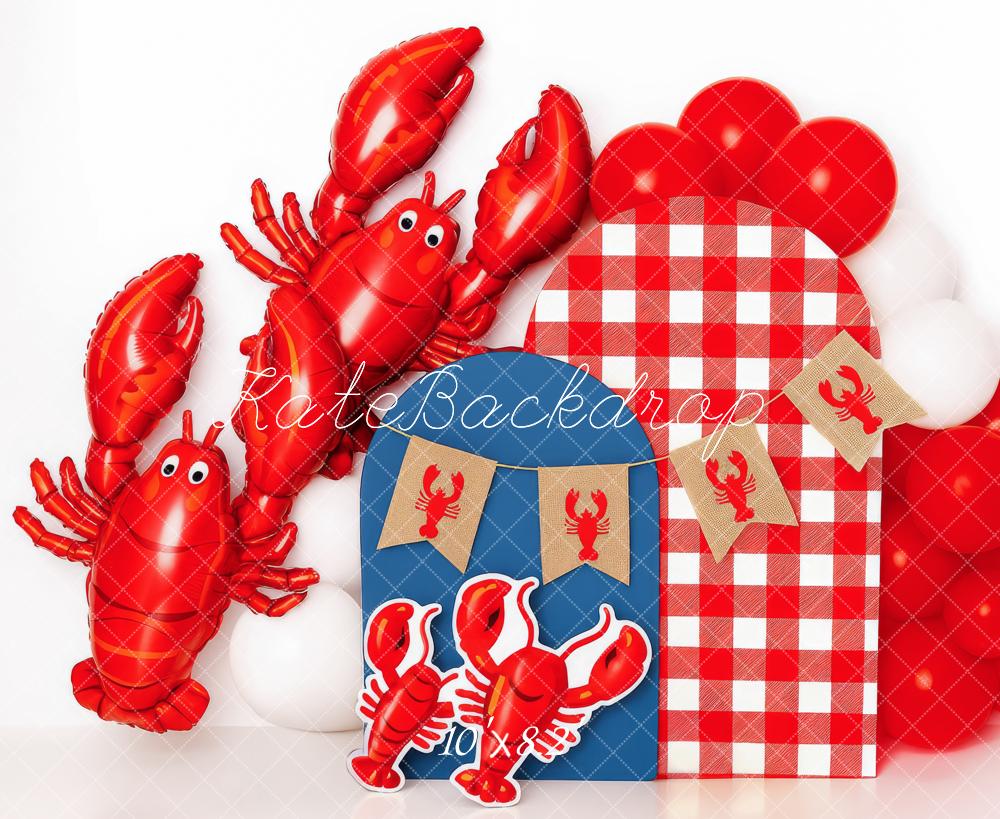 Kate Anniversaire Homard Ballon Rouge Toile de fond conçue par Patty Roberts - Kate Backdrop FR