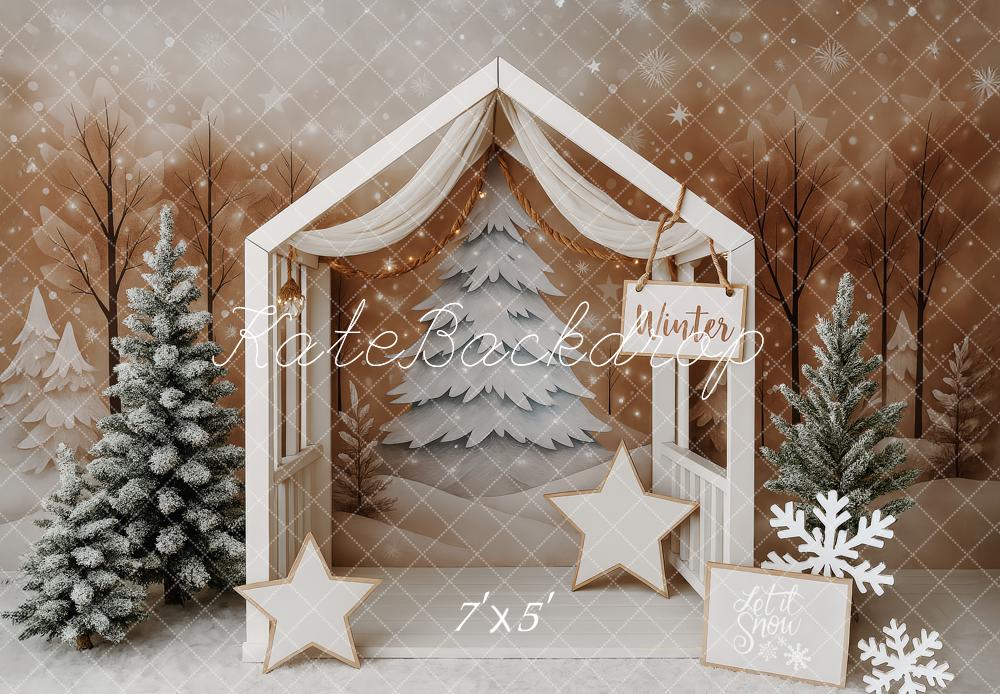 Kate Sapin de Noël Hiver Neige Maison Toile de fond conçue par Patty Roberts - Kate Backdrop FR