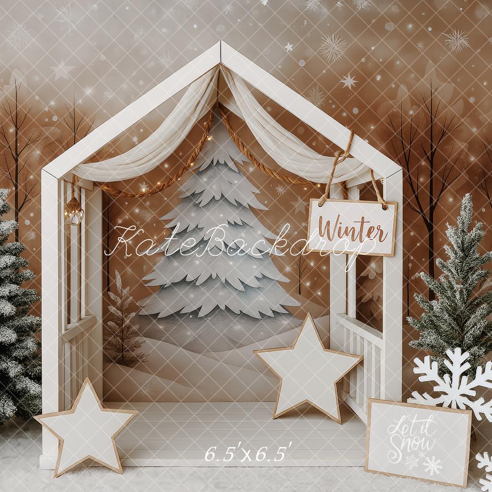 Kate Sapin de Noël Hiver Neige Maison Toile de fond conçue par Patty Roberts - Kate Backdrop FR