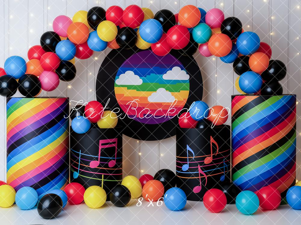 Kate Anniversaire Musique Coloré Ballon Toile de fond conçue par Patty Roberts - Kate Backdrop FR