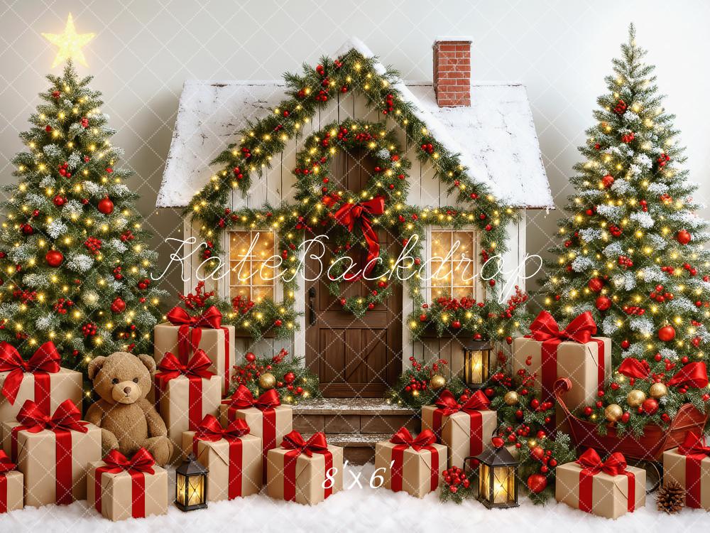 Kate Arbre de Noël Maison Cadeaux Ours Toile de fond conçue par Patty Roberts - Kate Backdrop FR
