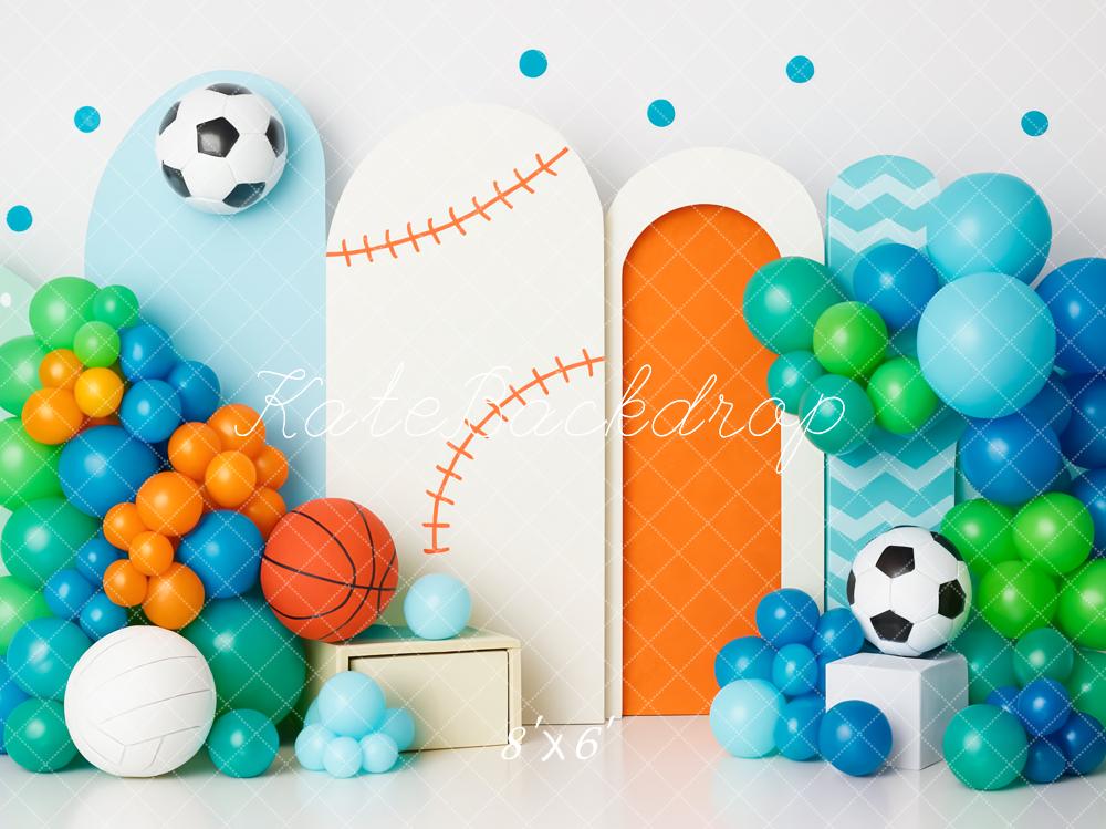 Kate Anniversaire Sport Ballon Arche Toile de fond conçue par Patty Roberts - Kate Backdrop FR