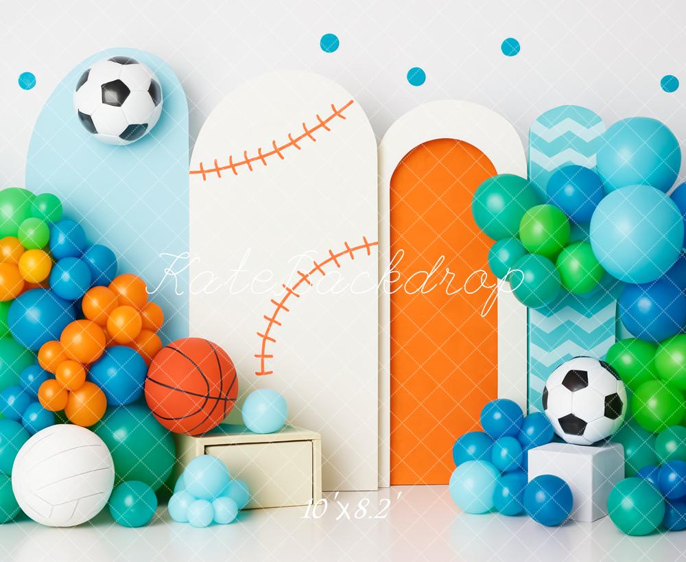 Kate Anniversaire Sport Ballon Arche Toile de fond conçue par Patty Roberts - Kate Backdrop FR