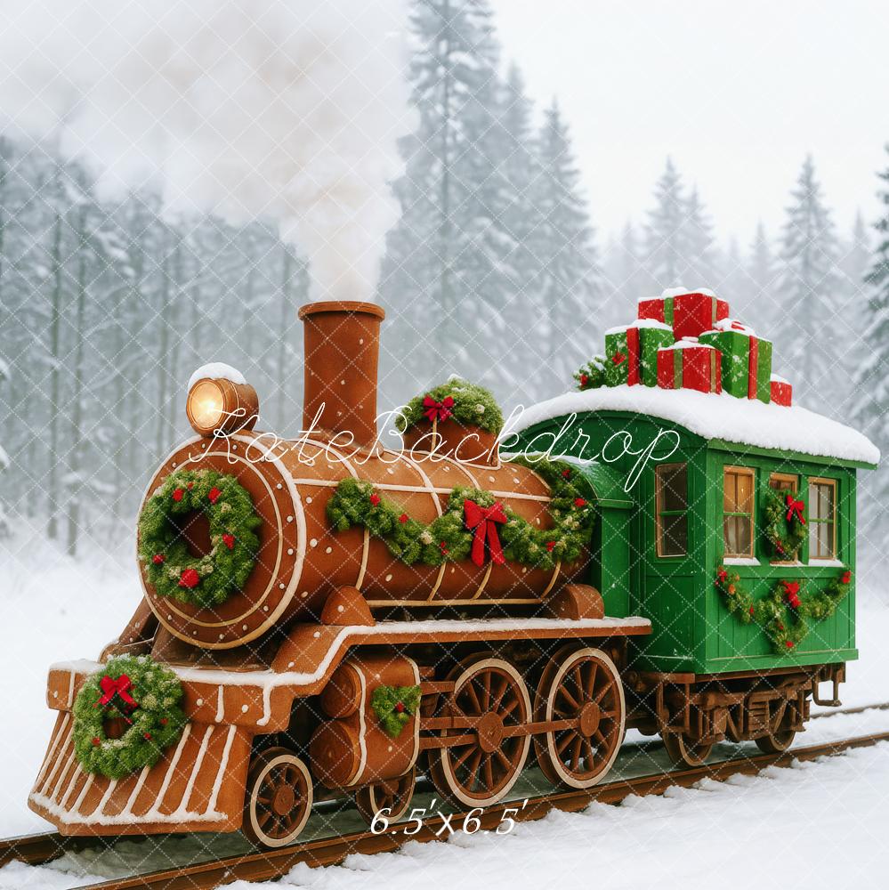Kate Noël Vintage Train en Pain d'épices Neige Toile de fond conçue par Patty Roberts - Kate Backdrop FR