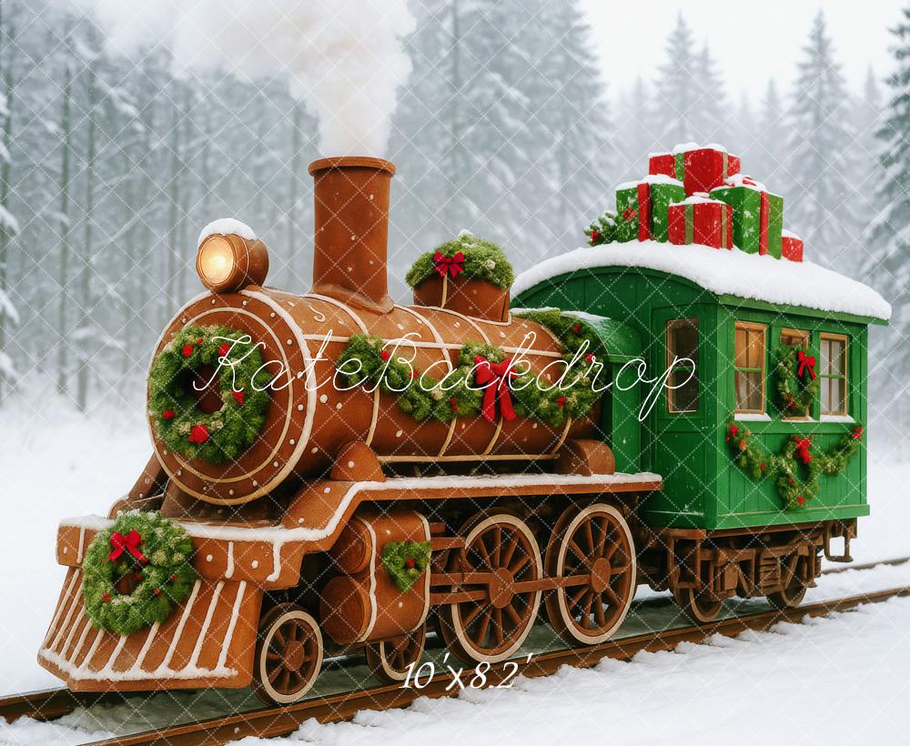 Kate Noël Vintage Train en Pain d'épices Neige Toile de fond conçue par Patty Roberts - Kate Backdrop FR