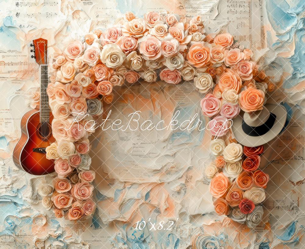 Kate Musique Fleur Arche Guitare Vintage Toile de fond conçue par Mini MakeBelieve - Kate Backdrop FR