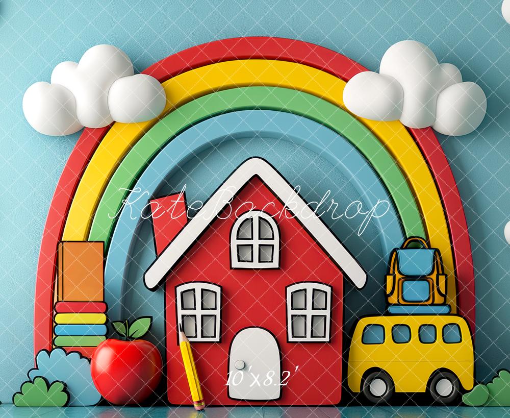 Kate Scolaire École Arc-en-ciel Maison Bus Toile de fond conçue par Mini MakeBelieve - Kate Backdrop FR
