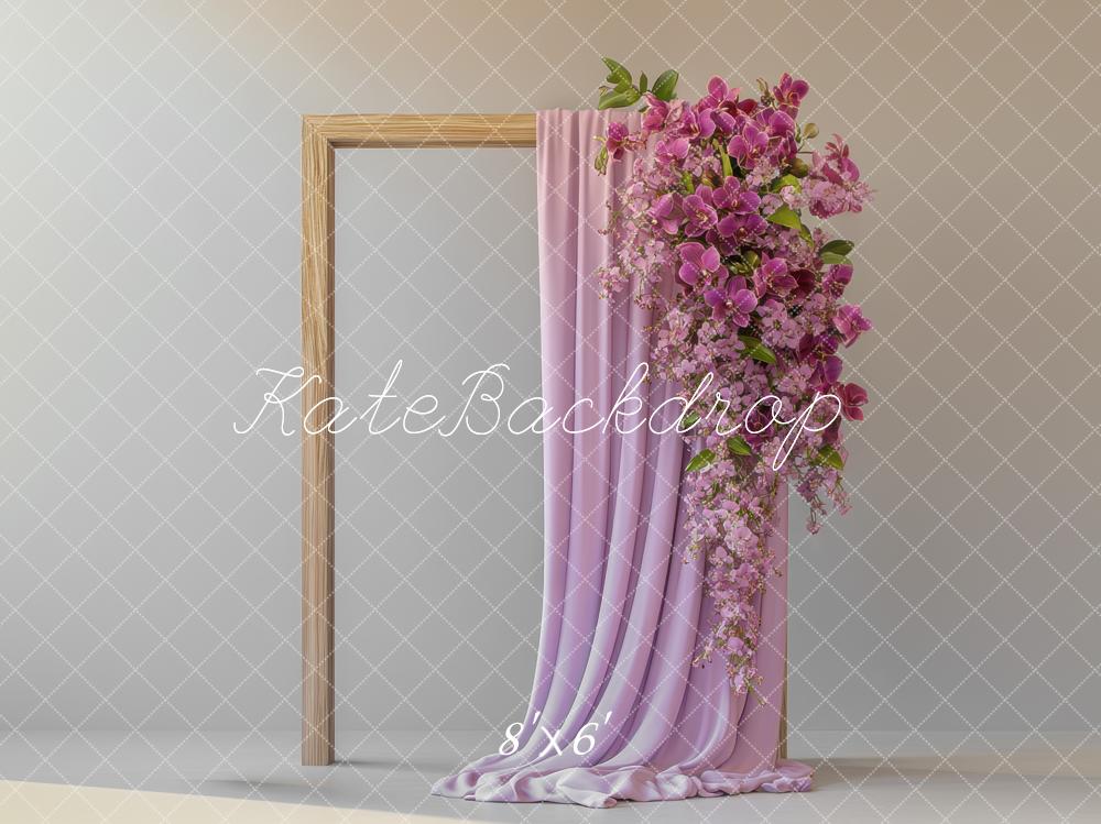 Kate Cadre Fleurs Rideaux Violet Portrait Toile de fond conçue par Mini MakeBelieve - Kate Backdrop FR