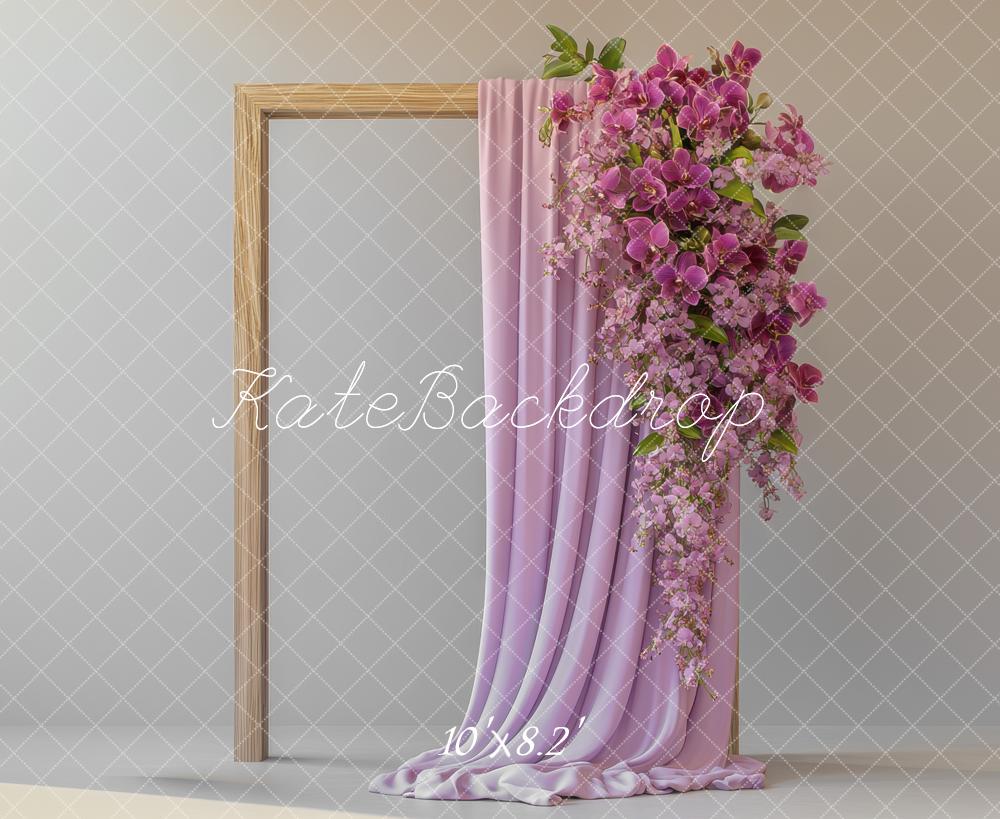 Kate Cadre Fleurs Rideaux Violet Portrait Toile de fond conçue par Mini MakeBelieve - Kate Backdrop FR
