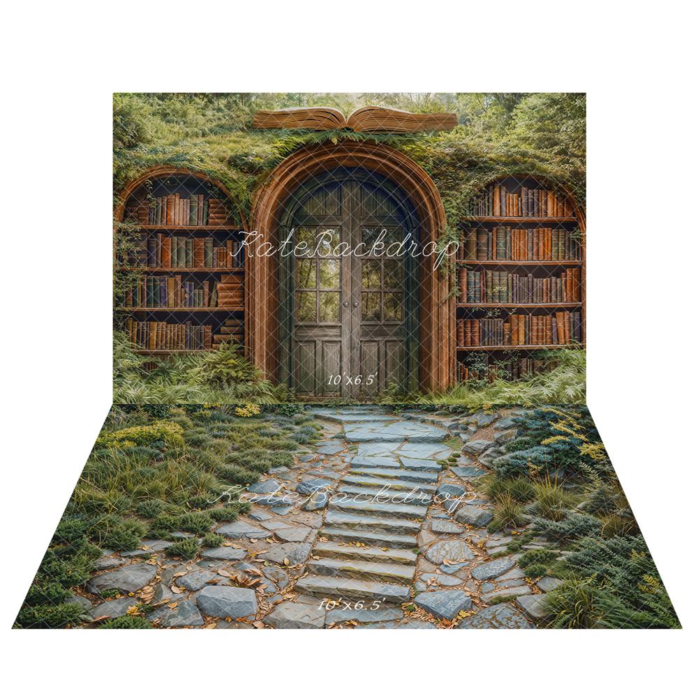 Kate Forêt Étagère à livres Scolaire Arche Toile de fond+Herbe Escaliers en Pierre Sol Toile de fond - Kate Backdrop FR