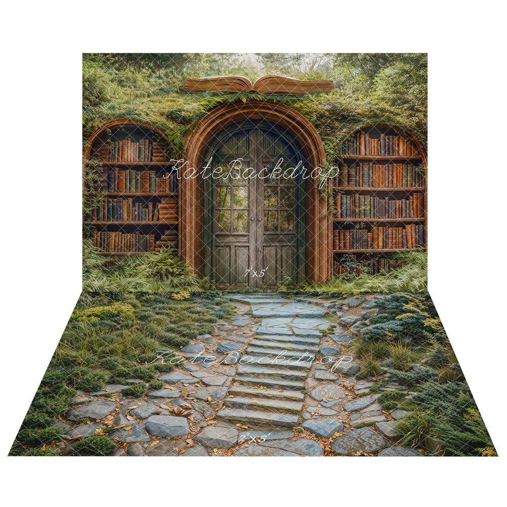 Kate Forêt Étagère à livres Scolaire Arche Toile de fond+Herbe Escaliers en Pierre Sol Toile de fond - Kate Backdrop FR