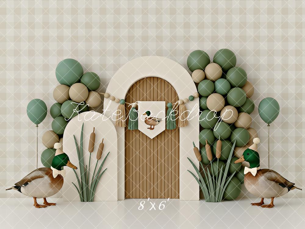 Kate Anniversaire Canard Ballons Arche Toile de fond conçu par Ashley Paul - Kate Backdrop FR