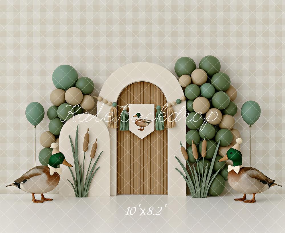 Kate Anniversaire Canard Ballons Arche Toile de fond conçu par Ashley Paul - Kate Backdrop FR