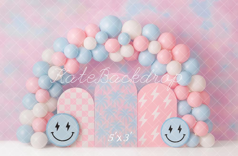 Kate Anniversaire Sourire Ballon Arche Rose Toile de fond conçu par Ashley Paul - Kate Backdrop FR