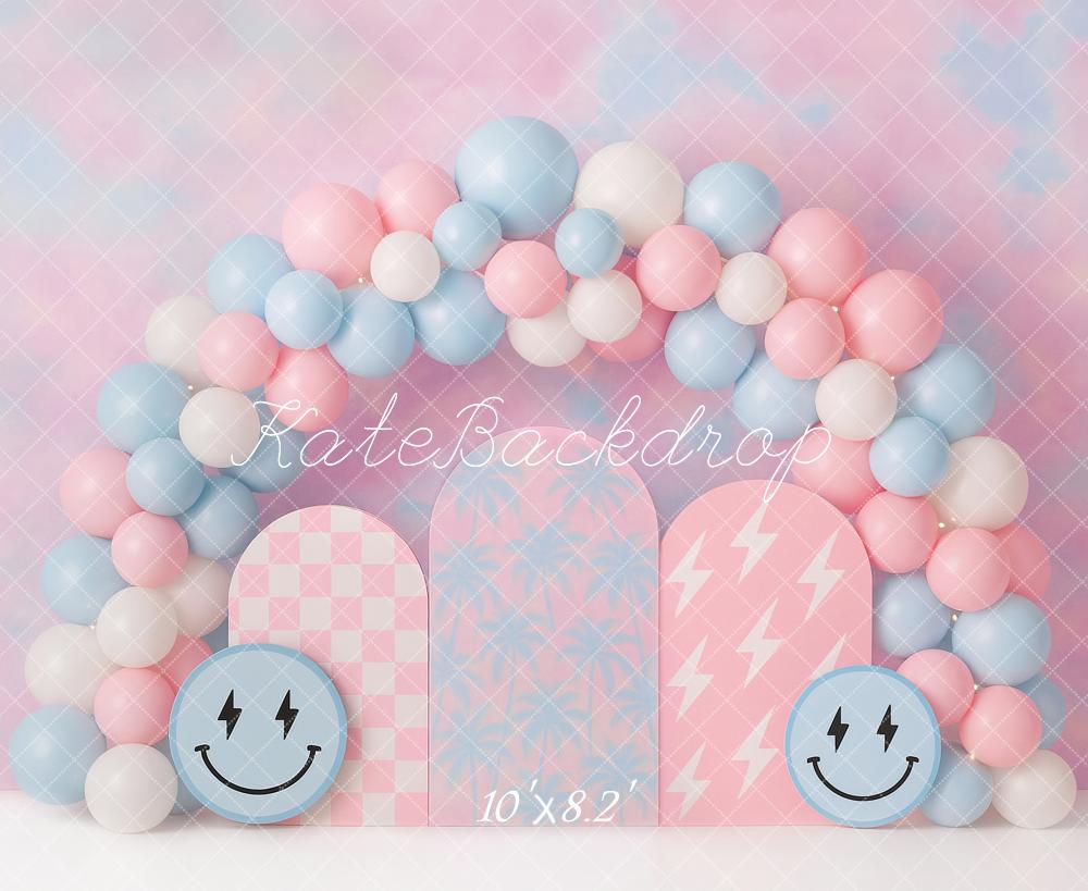 Kate Anniversaire Sourire Ballon Arche Rose Toile de fond conçu par Ashley Paul - Kate Backdrop FR