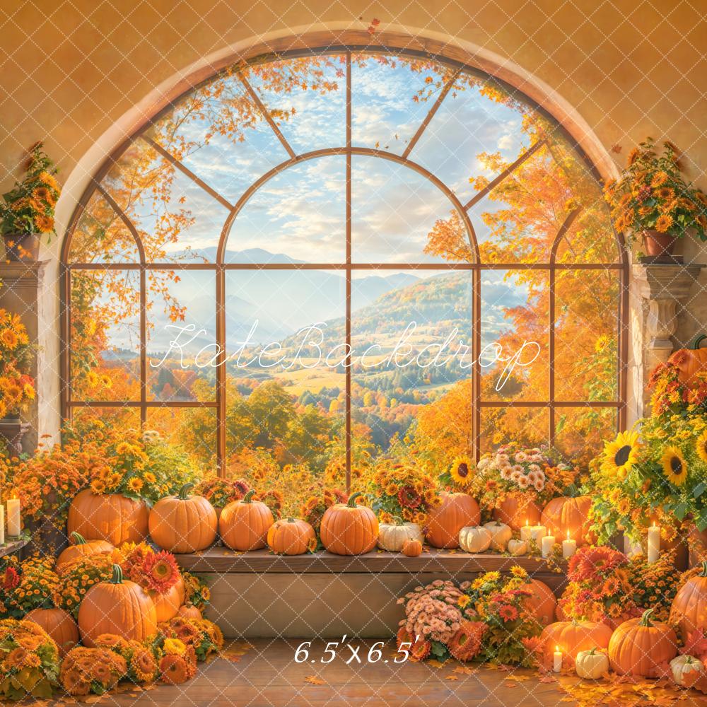 Kate Automne Citrouille Tournesol Fenêtre Toile de fond conçue par Emetselch - Kate Backdrop FR