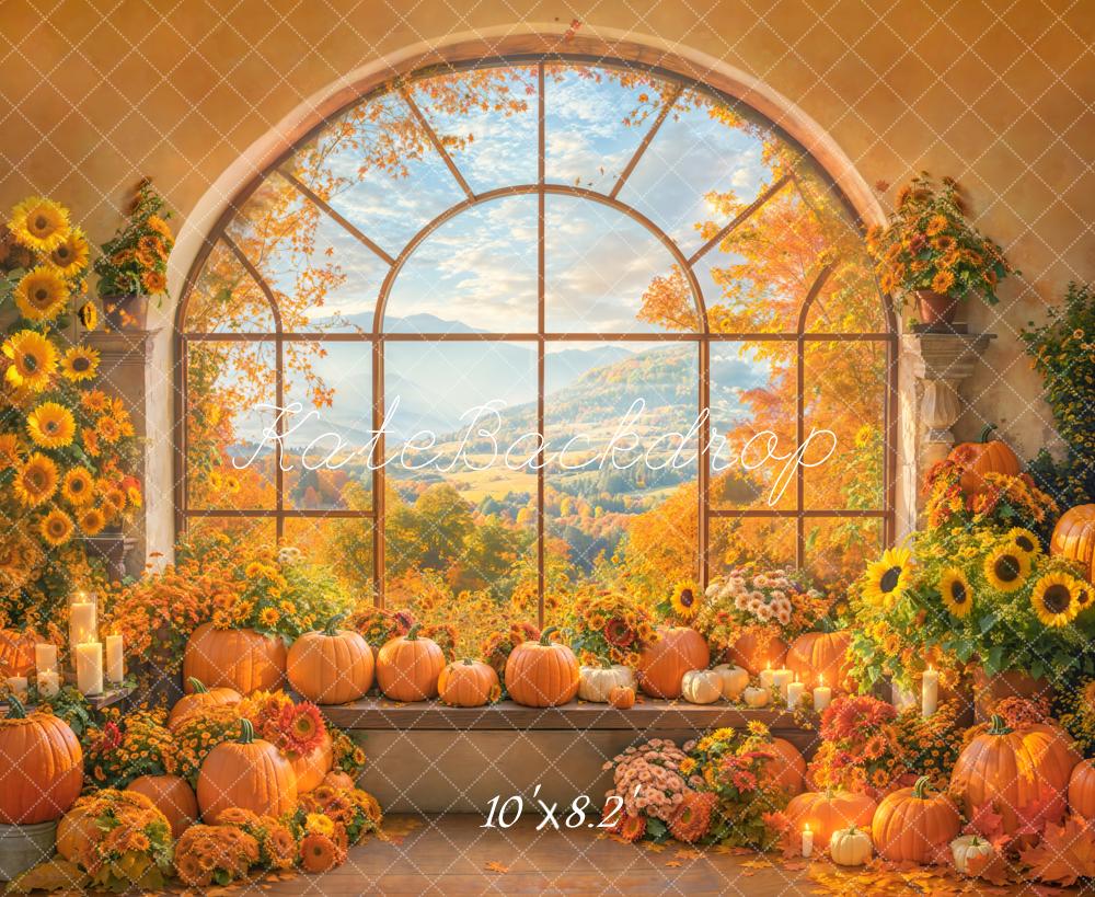 Kate Automne Citrouille Tournesol Fenêtre Toile de fond conçue par Emetselch - Kate Backdrop FR