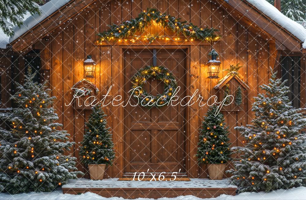 Kate Sapin de Noël Maison Neige Lumière Toile de fond conçue par Emetselch