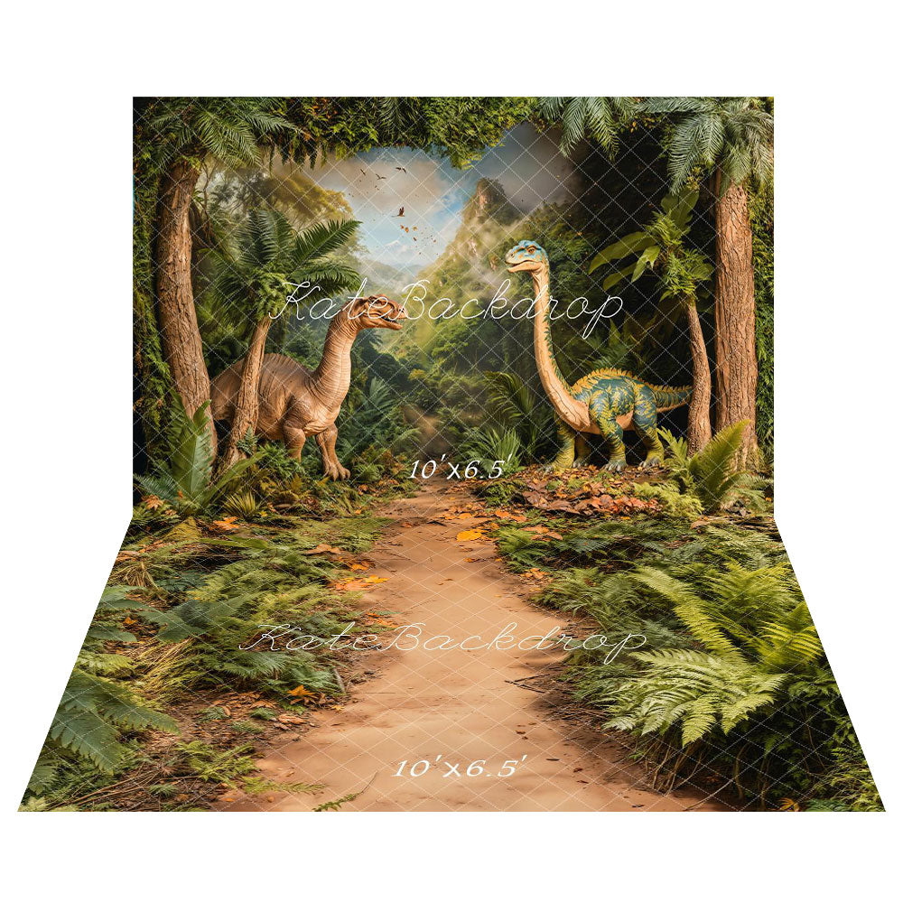 Kate Forêt Dinosaure Arbre Montagne Toile de fond+Prairie Chemin Herbe Sol Toile de fond