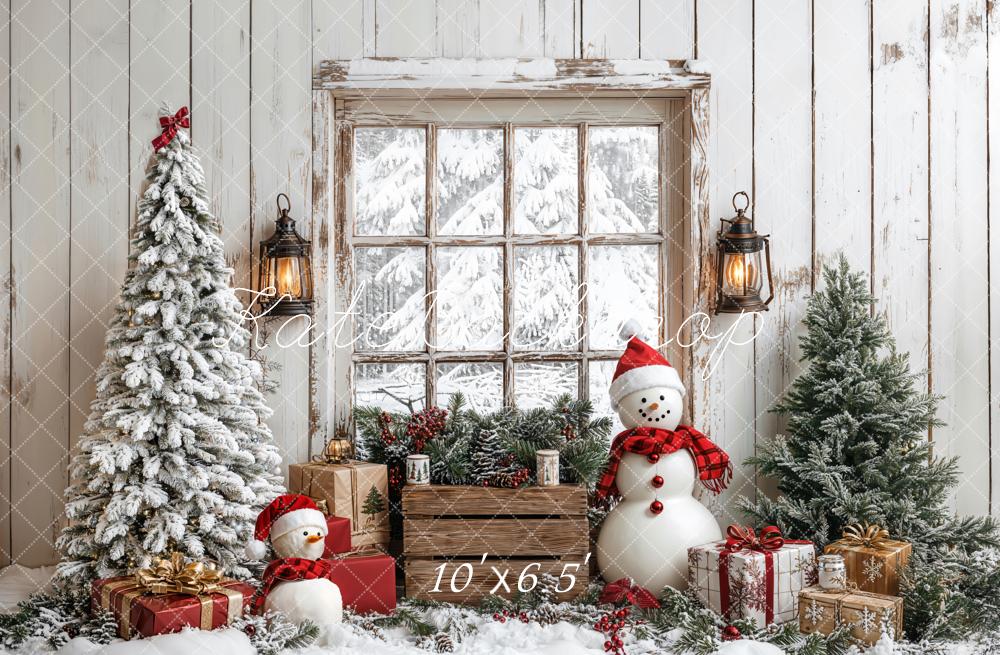 Kate Noël Sapins Bonhomme de neige Fenêtre Toile de fond conçue par Emetselch - Kate Backdrop FR
