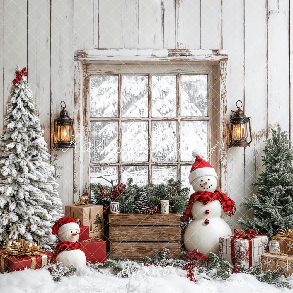 Kate Noël Sapins Bonhomme de neige Fenêtre Toile de fond conçue par Emetselch - Kate Backdrop FR