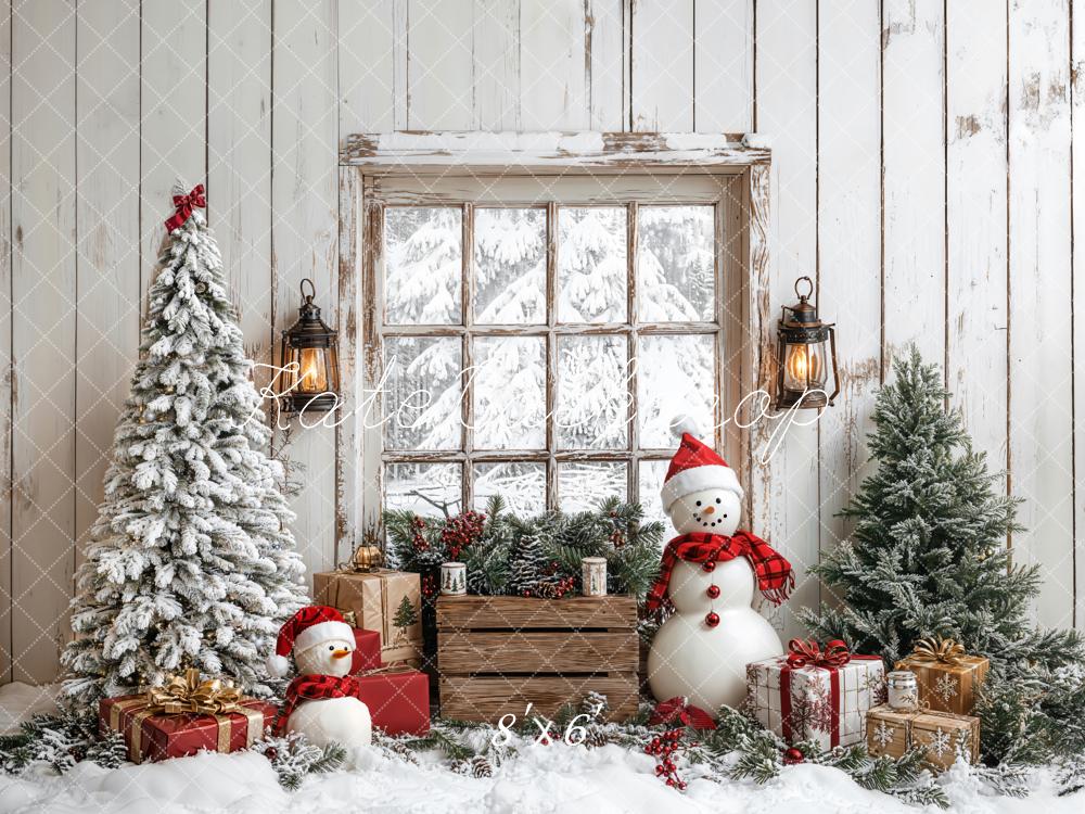 Kate Noël Sapins Bonhomme de neige Fenêtre Toile de fond conçue par Emetselch - Kate Backdrop FR