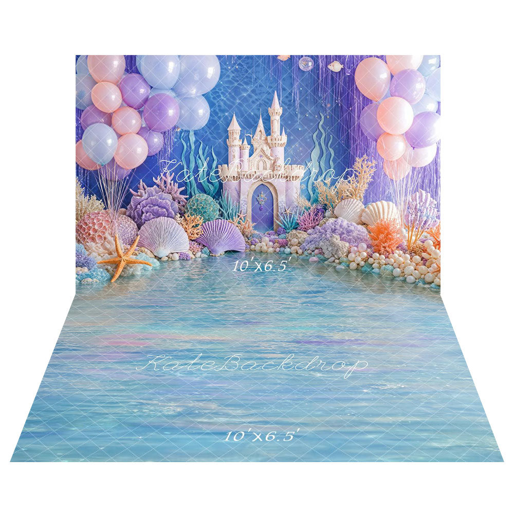 Kate Château Sous-marin Anniversaire Toile de fond+Surface de l'Eau Bleu Sol Toile de fond