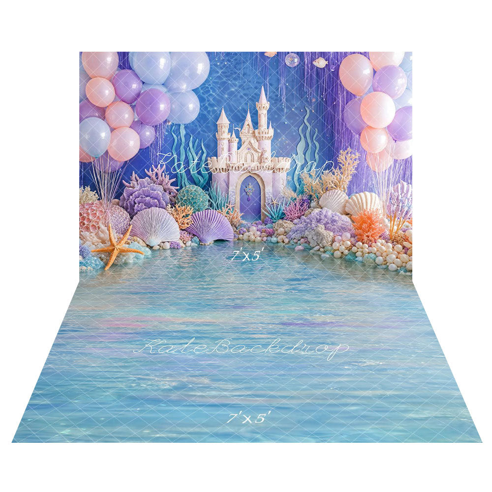Kate Château Sous-marin Anniversaire Toile de fond+Surface de l'Eau Bleu Sol Toile de fond
