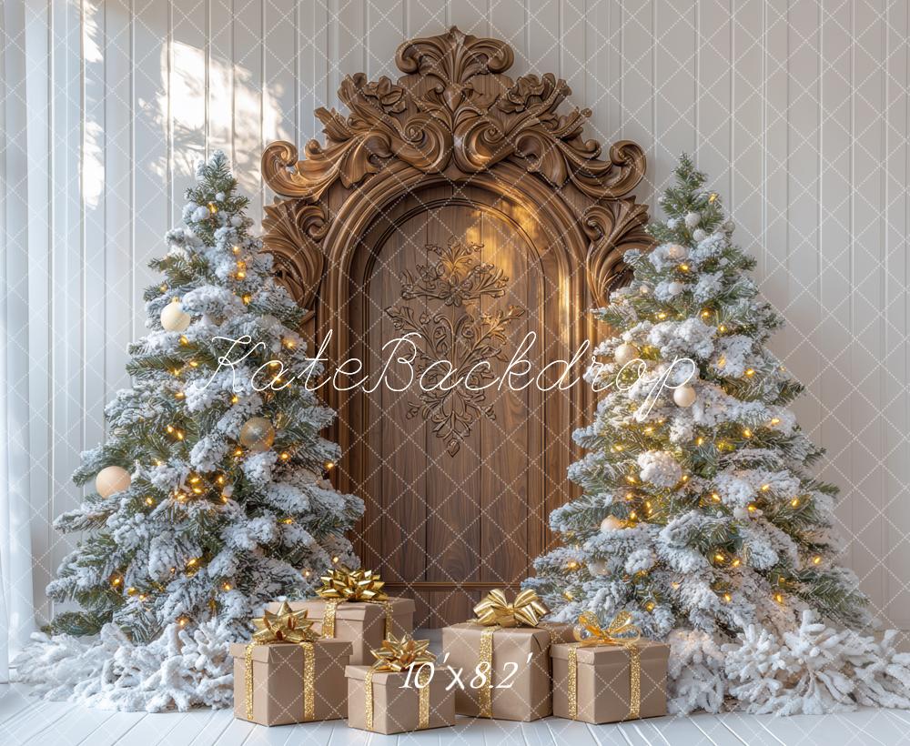 Kate Sapin de Noël Porte en Bois Cadeaux Toile de fond conçue par Mini MakeBelieve - Kate Backdrop FR