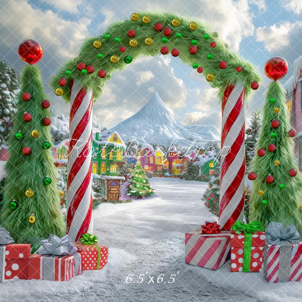 Kate Sapin de Noël Arche Bonbons Village Toile de fond conçue par Mini MakeBelieve - Kate Backdrop FR