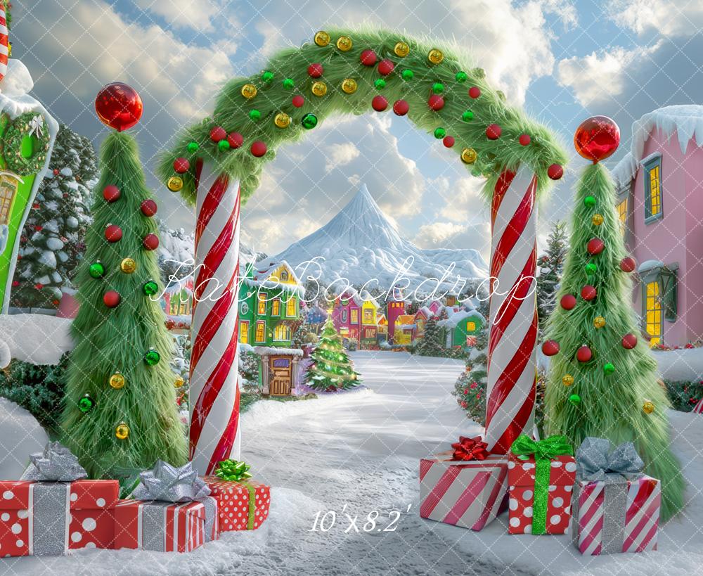 Kate Sapin de Noël Arche Bonbons Village Toile de fond conçue par Mini MakeBelieve - Kate Backdrop FR