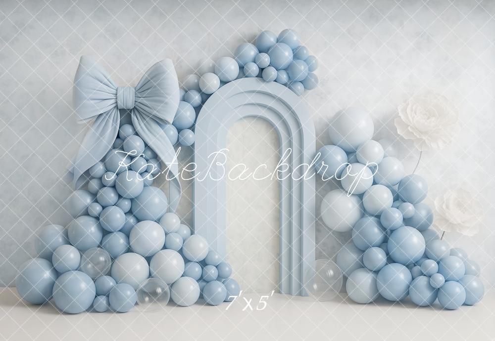 Kate Anniversaire Ballon Bleu Arche Nœud Toile de fond conçu par Ashley Paul - Kate Backdrop FR