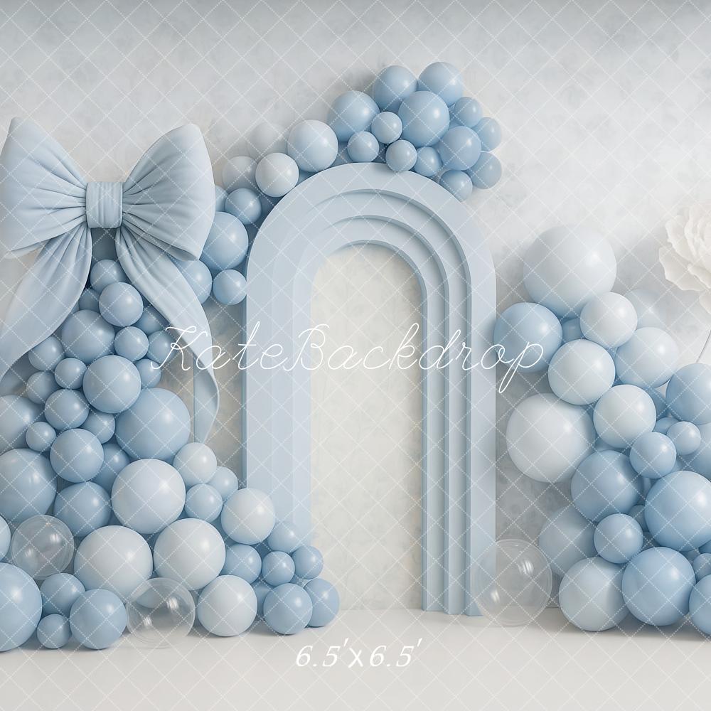 Kate Anniversaire Ballon Bleu Arche Nœud Toile de fond conçu par Ashley Paul - Kate Backdrop FR