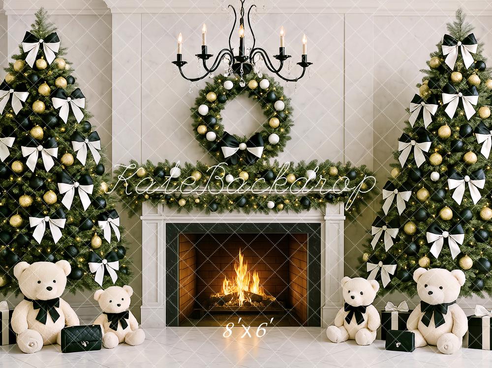 Kate Sapin de Noël Cheminée Ours en peluche Toile de fond conçu par Ashley Paul - Kate Backdrop FR