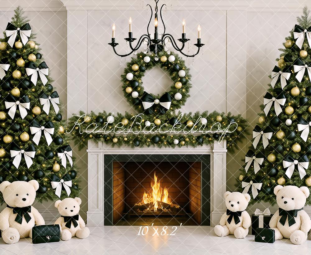 Kate Sapin de Noël Cheminée Ours en peluche Toile de fond conçu par Ashley Paul - Kate Backdrop FR