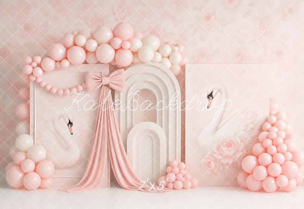 Kate Anniversaire Cygne Ballon Rose Arche Toile de fond conçu par Ashley Paul - Kate Backdrop FR