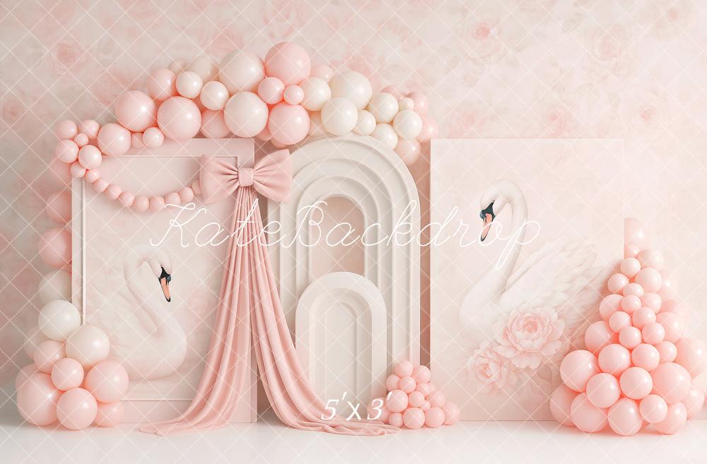 Kate Anniversaire Cygne Ballon Rose Arche Toile de fond conçu par Ashley Paul - Kate Backdrop FR