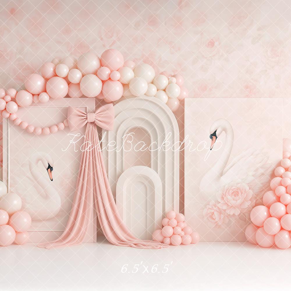 Kate Anniversaire Cygne Ballon Rose Arche Toile de fond conçu par Ashley Paul - Kate Backdrop FR