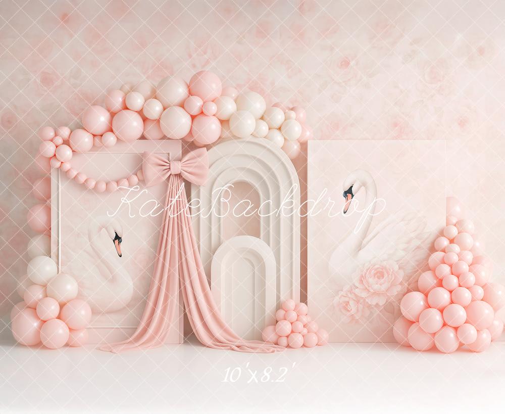 Kate Anniversaire Cygne Ballon Rose Arche Toile de fond conçu par Ashley Paul - Kate Backdrop FR