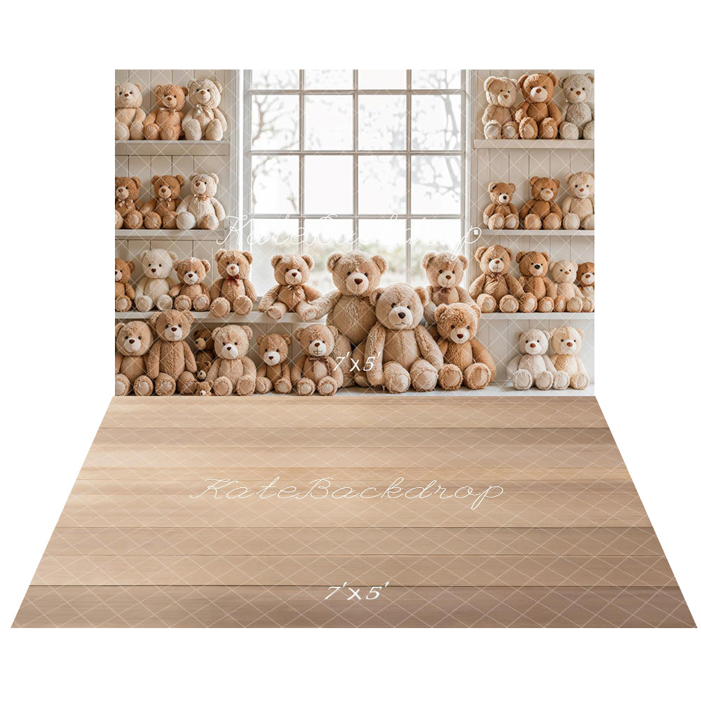 Kate Ours en peluche Fenêtre Anniversaire Toile de fond+Plancher en Bois Sol Toile de fond - Kate Backdrop FR