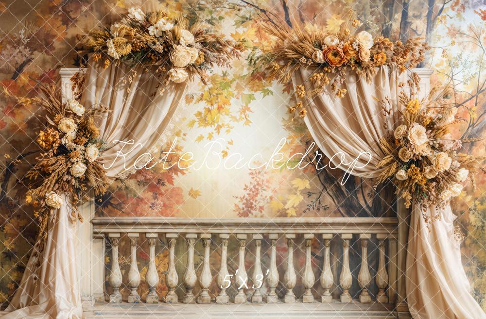 Kate Automne Balcon Rétro Fleurs Rideau Toile de fond conçue par Emetselch - Kate Backdrop FR