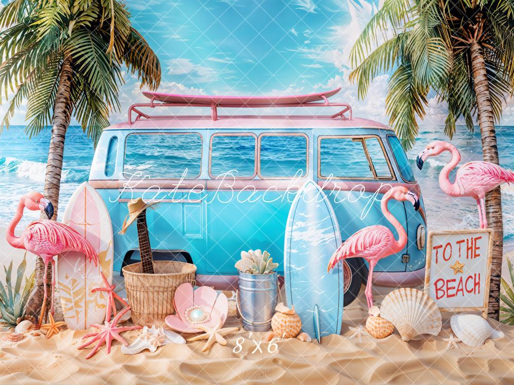 Kate Été Plage Flamant rose Van Toile de fond conçue par Emetselch