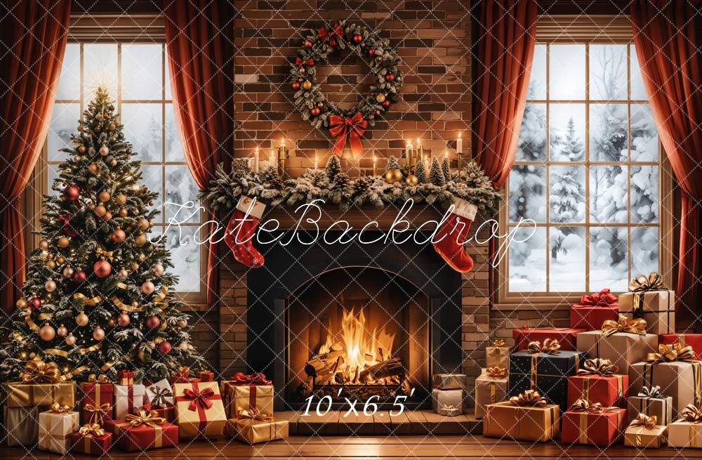 Kate Sapin de Noël Cheminée Cadeaux Fenêtre Toile de fond conçue par Emetselch - Kate Backdrop FR
