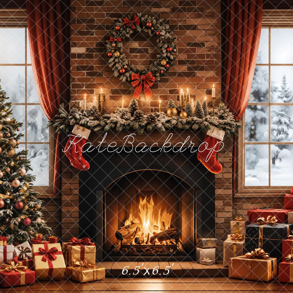 Kate Sapin de Noël Cheminée Cadeaux Fenêtre Toile de fond conçue par Emetselch - Kate Backdrop FR