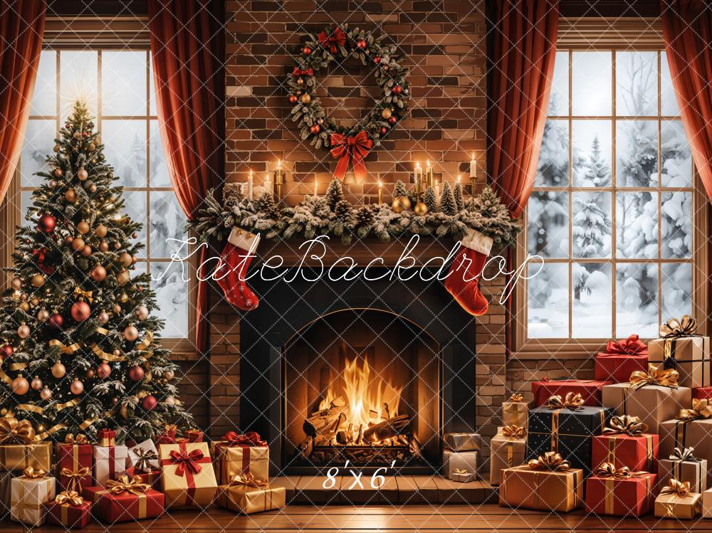 Kate Sapin de Noël Cheminée Cadeaux Fenêtre Toile de fond conçue par Emetselch - Kate Backdrop FR