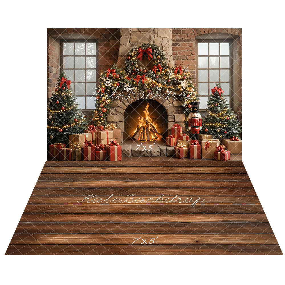 Kate Noël Cheminée Casse-Noisette Toile de fond+Bois Parquet Marron foncé Sol Toile de fond