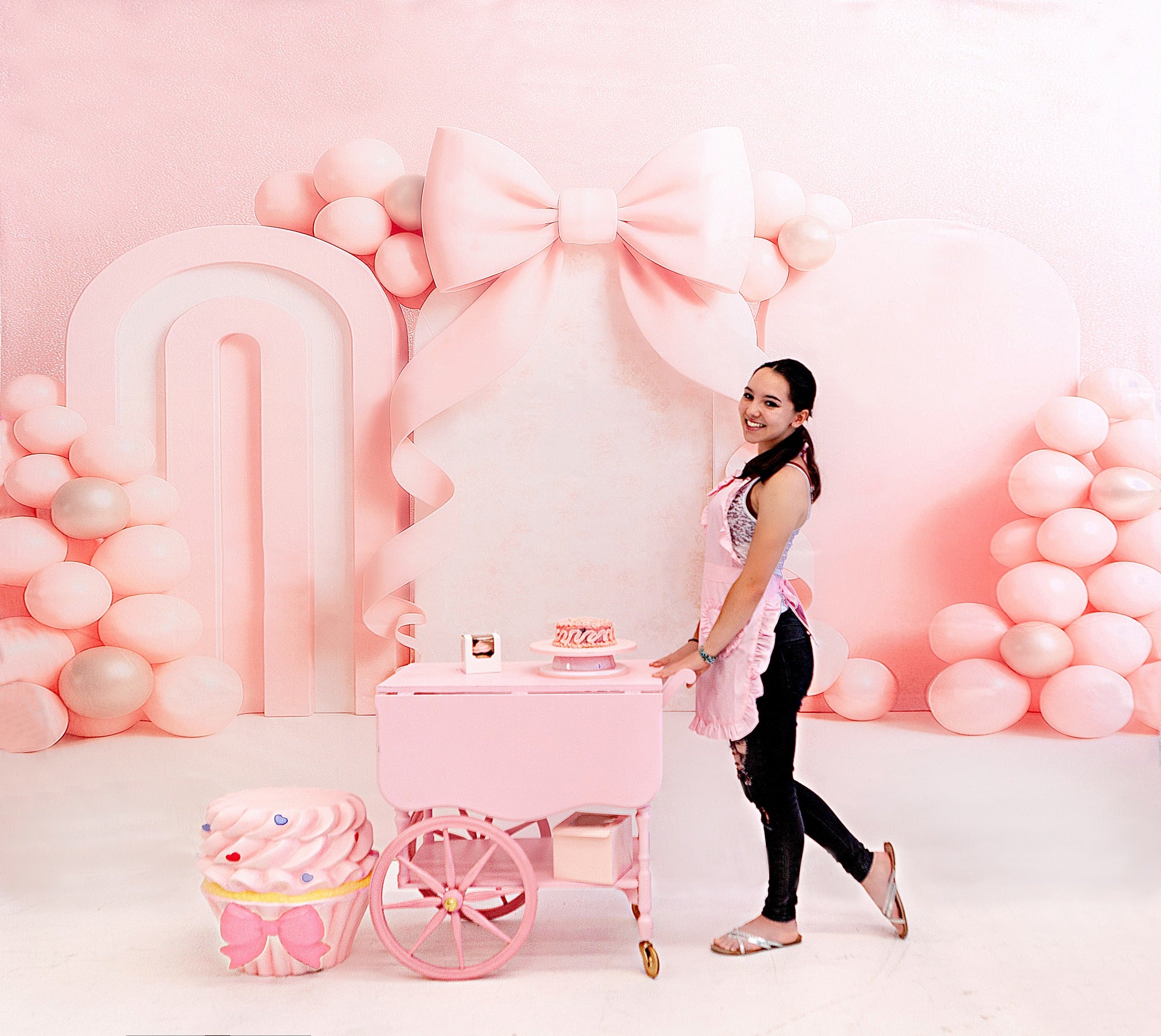 Kate Anniversaire Nœud Rose Ballon Arche Toile de fond conçu par Ashley Paul - Kate Backdrop FR